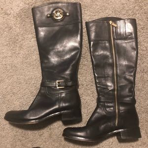 Black Leather Micheal Kors Riding Boot